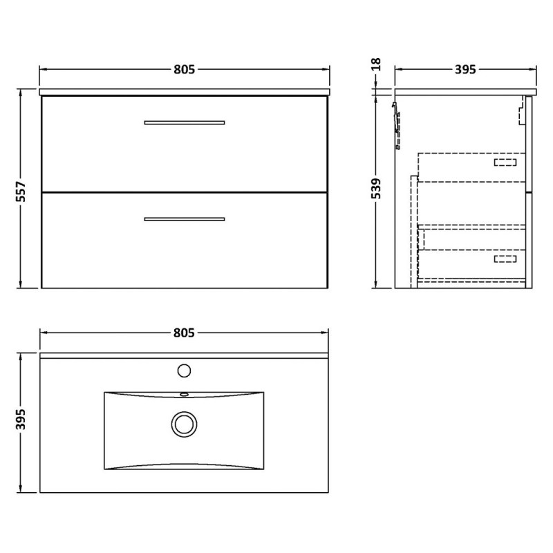 Arno 800mm Wall Hung Double Drawer Vanity Units