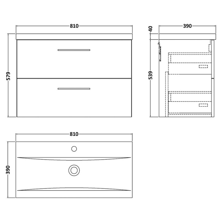 Arno 800mm Wall Hung Double Drawer Vanity Units
