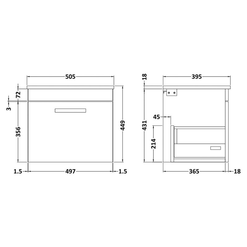 Athena 500mm Wall Hung Drawer Vanity Units