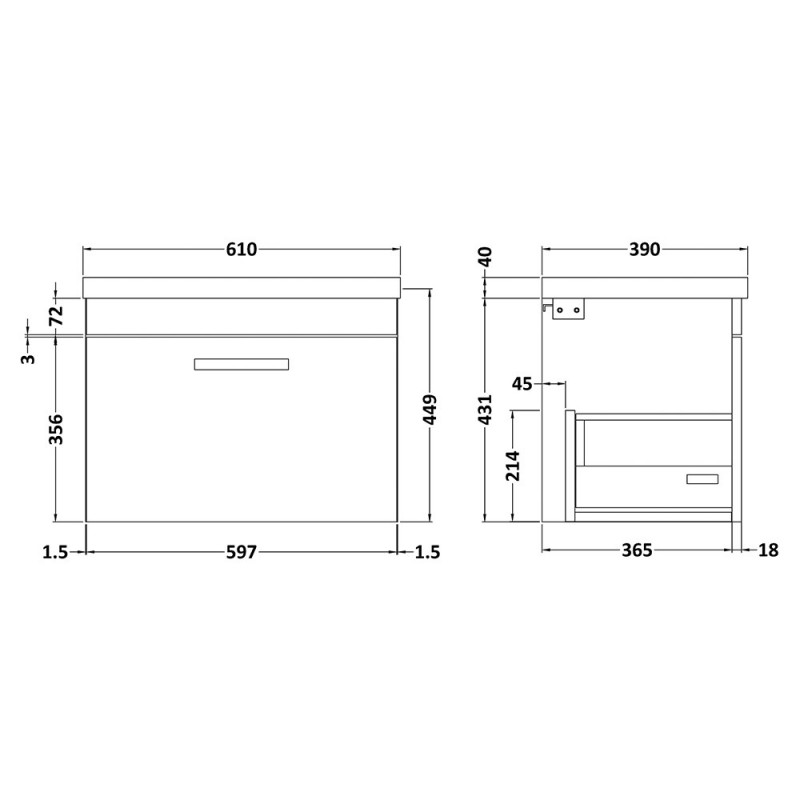 Athena 600mm Wall Hung Drawer Vanity Units