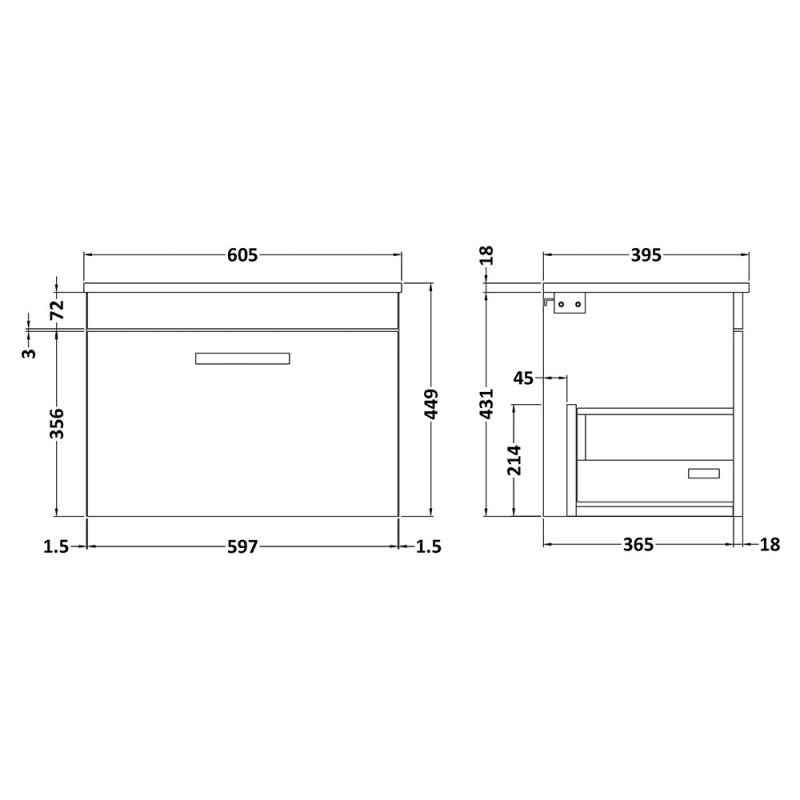 Athena 600mm Wall Hung Drawer Vanity Units