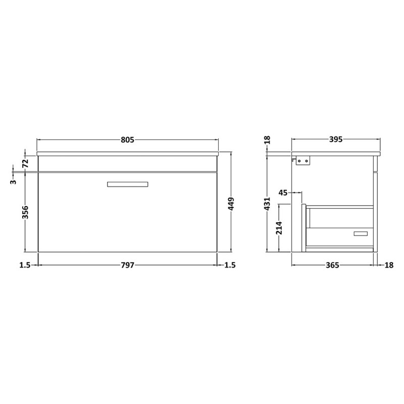 Athena 800mm Wall Hung Drawer Vanity Units