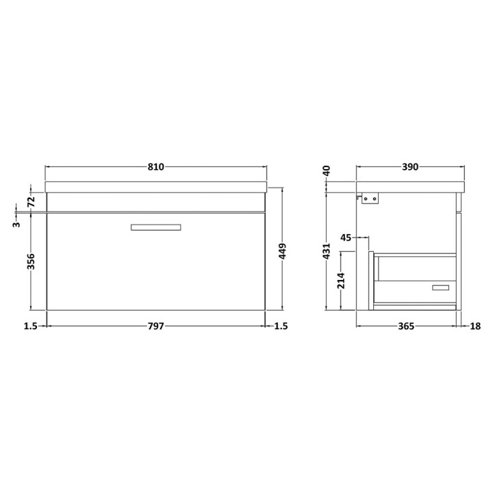Athena 800mm Wall Hung Drawer Vanity Units