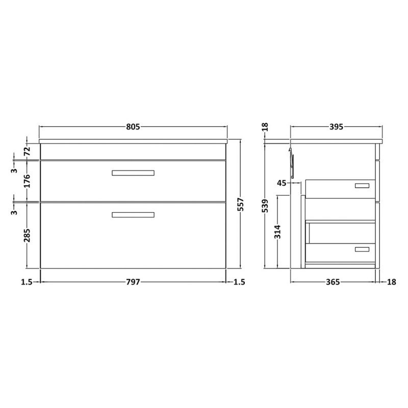 Athena 800mm Wall Hung Double Drawer Vanity Units