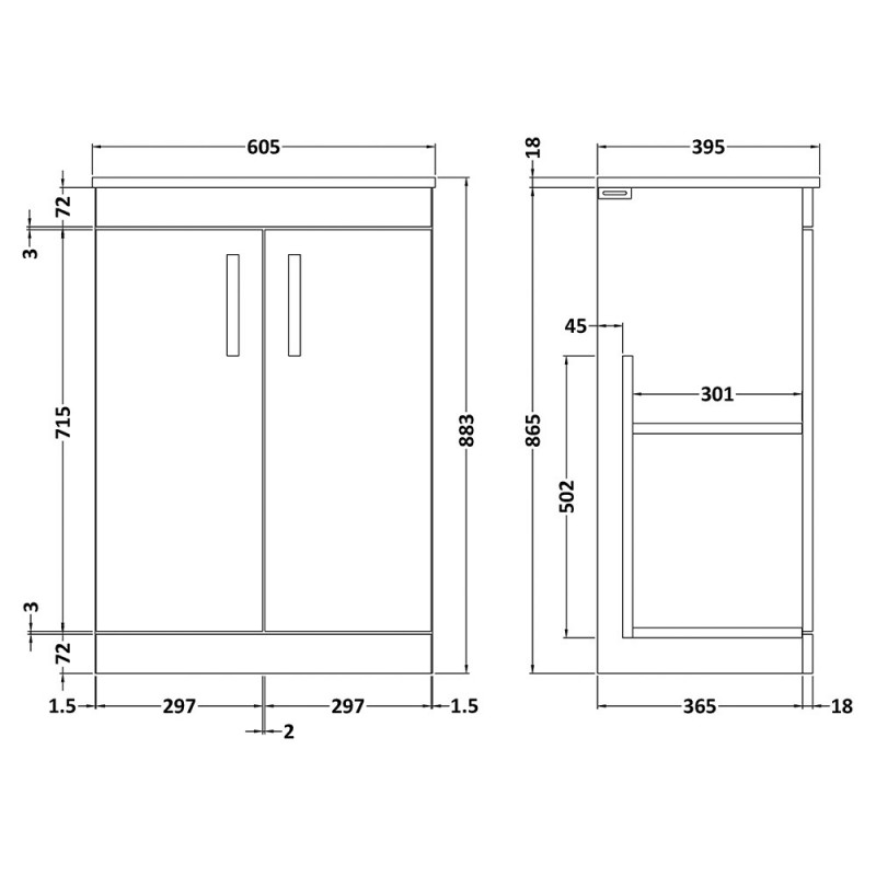 Athena 600mm Freestanding Cupboard Vanity Units