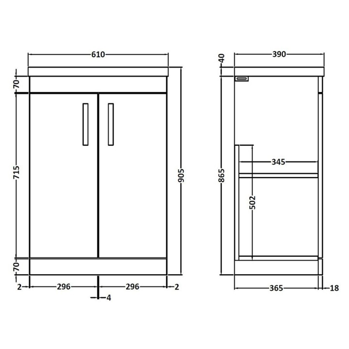 Athena 600mm Freestanding Cupboard Vanity Units
