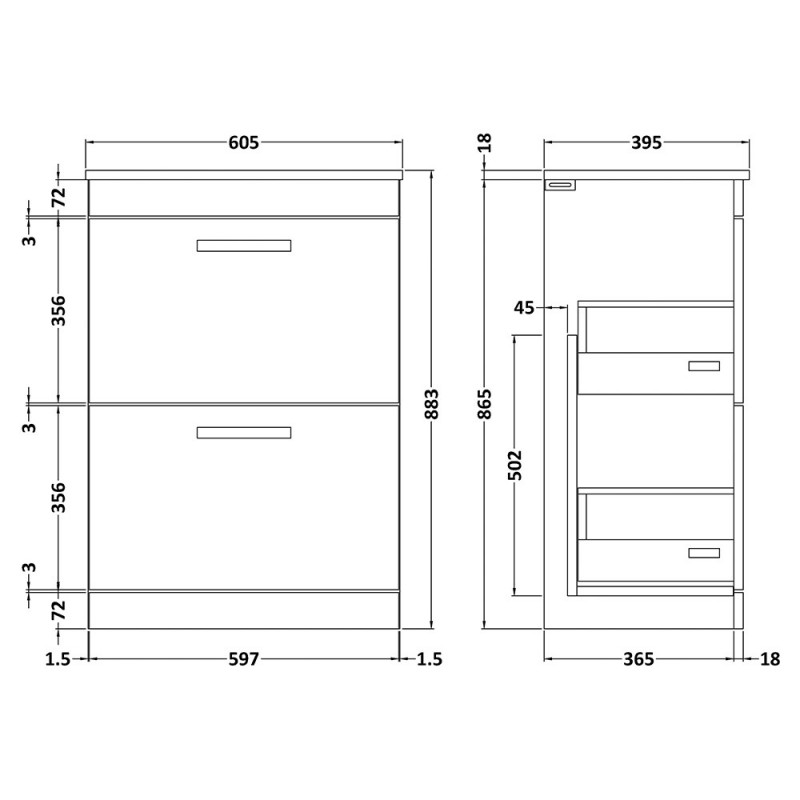 Athena 600mm Freestanding Double Drawer Vanity Units