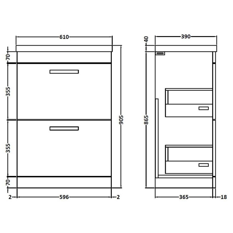 Athena 600mm Freestanding Double Drawer Vanity Units