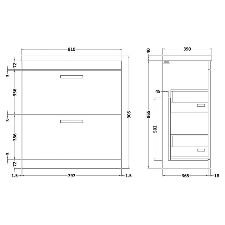 Athena 800mm Freestanding Double Drawer Vanity Units