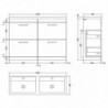 Athena 1200mm Freestanding Four Drawer Double Basin Vanity Units