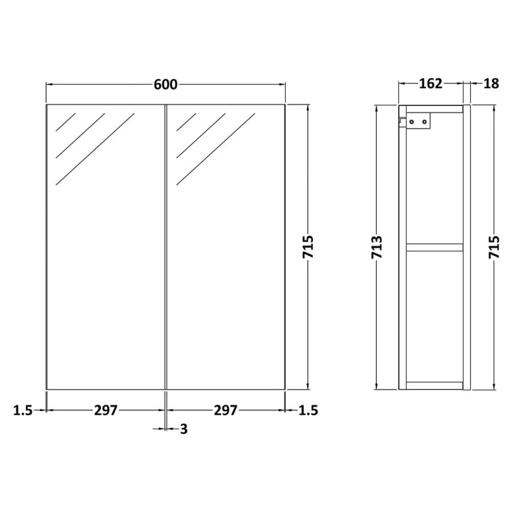 Athena 600mm Mirror Cabinets