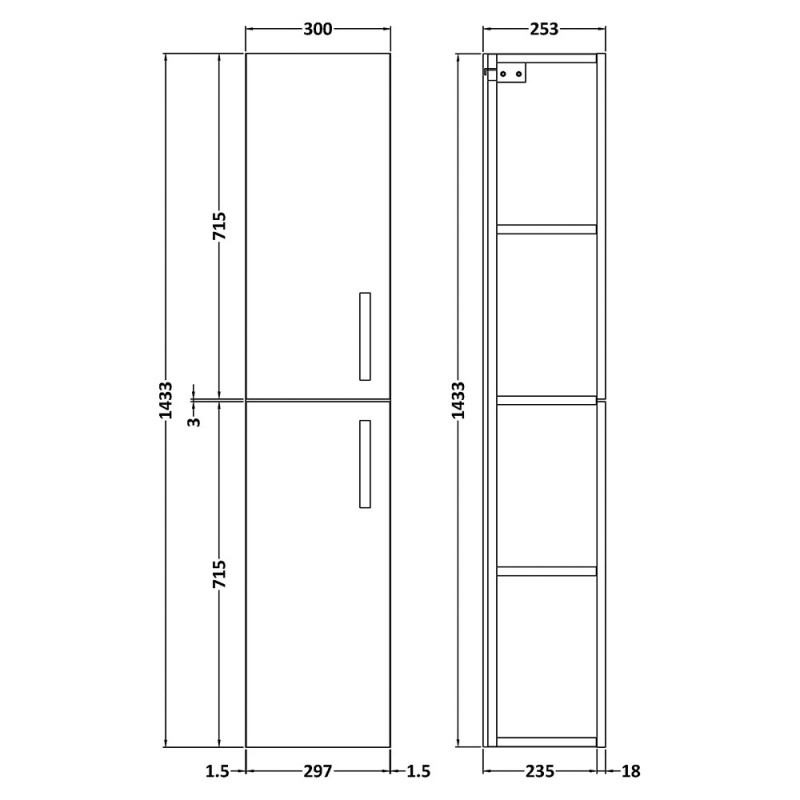 Athena 300mm x 1435mm Double Door Tall Cupboard Units