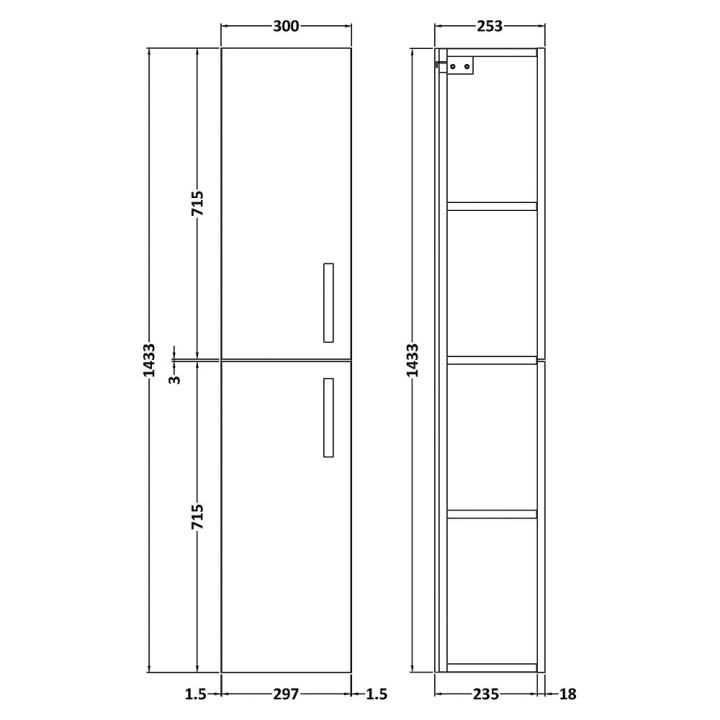 Athena 300mm x 1435mm Double Door Tall Cupboard Units