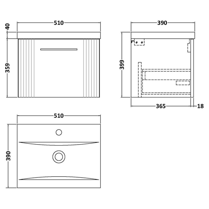 Deco 500mm Wall Hung Drawer Vanity Units