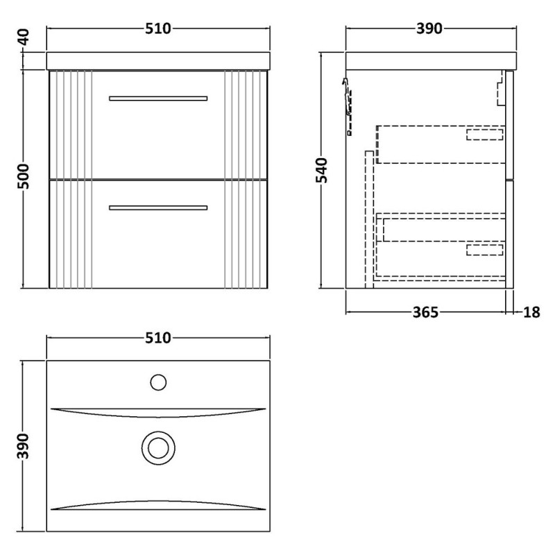 Deco 500mm Wall Hung Double Drawer Vanity Units