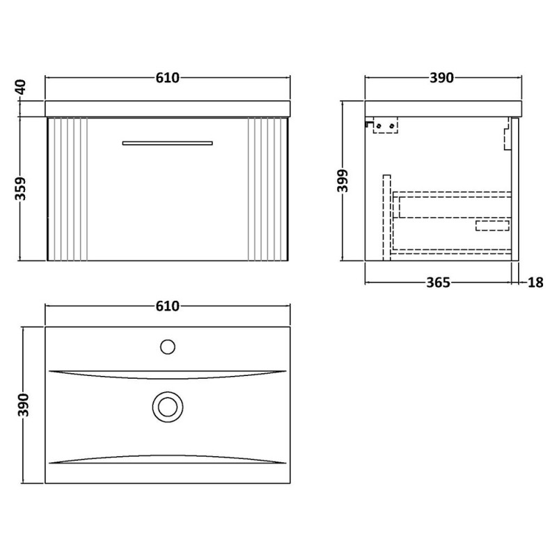 Deco 600mm Wall Hung Drawer Vanity Units