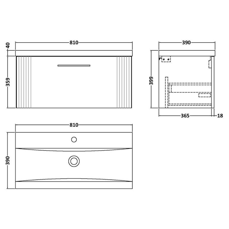 Deco 800mm Wall Hung Drawer Vanity Units