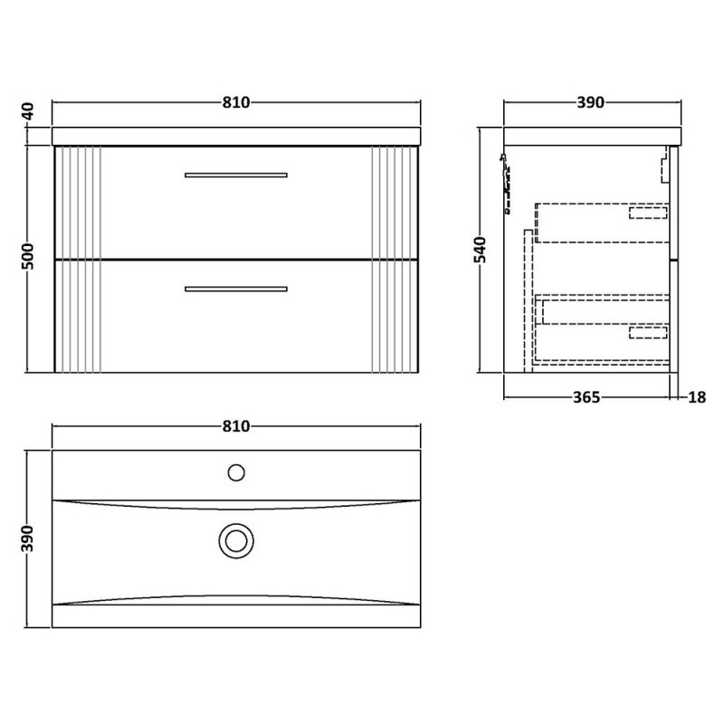 Deco 800mm Wall Hung Double Drawer Vanity Units