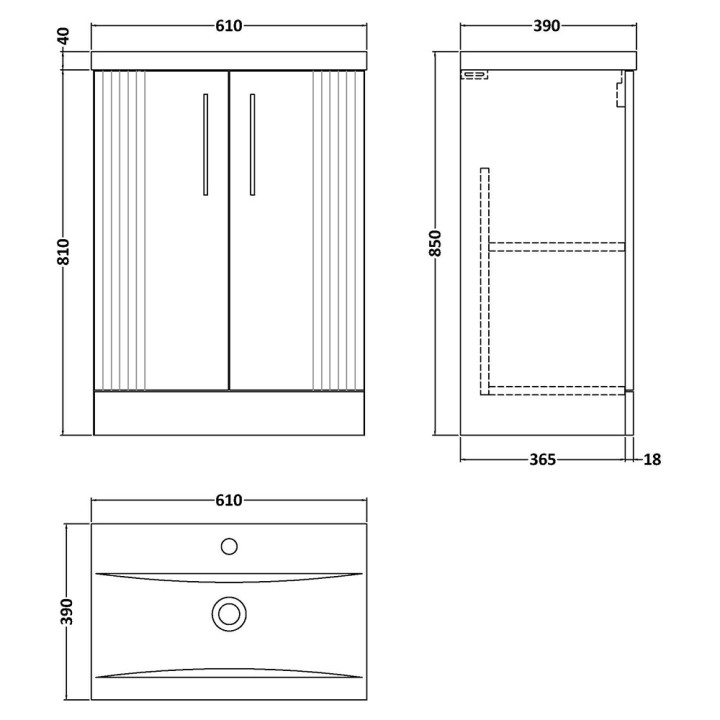 Deco 600mm Freestanding Cupboard Vanity Units
