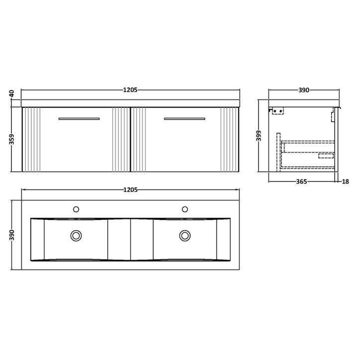 Deco 1200mm Wall Hung Double Drawer Double Basin Vanity Units