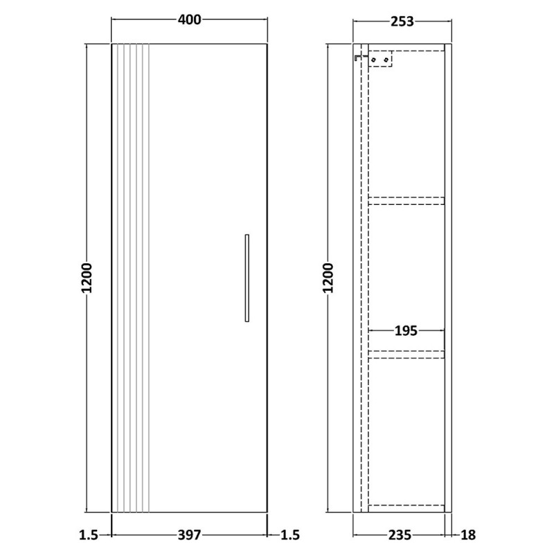 Deco 400mm x 1200mm Bathroom Cupboard Units