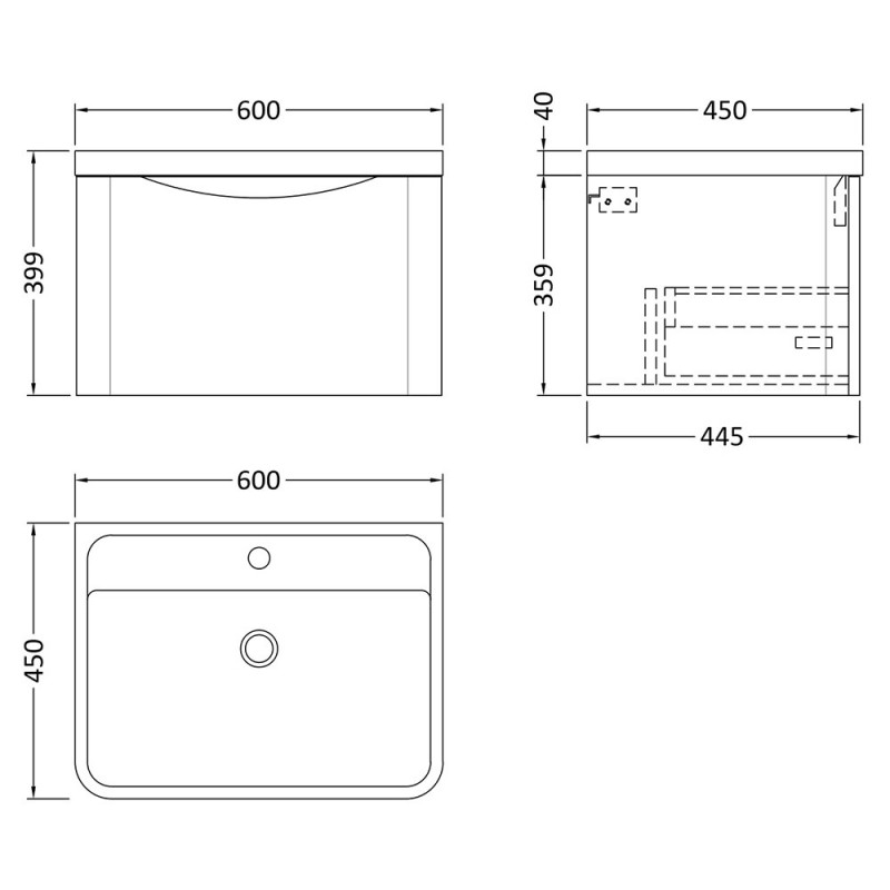 Lunar 600mm Wall Hung Drawer Vanity Units