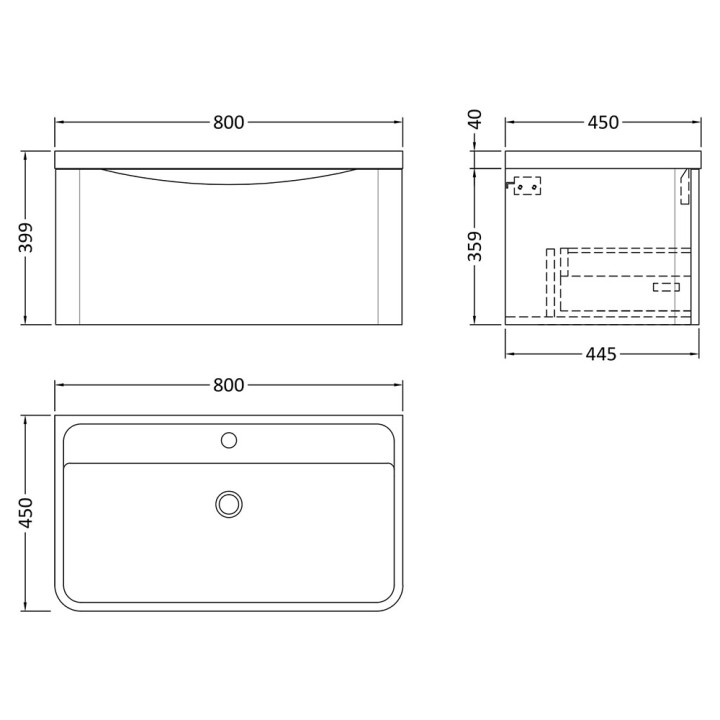 Lunar 800mm Wall Hung Drawer Vanity Units