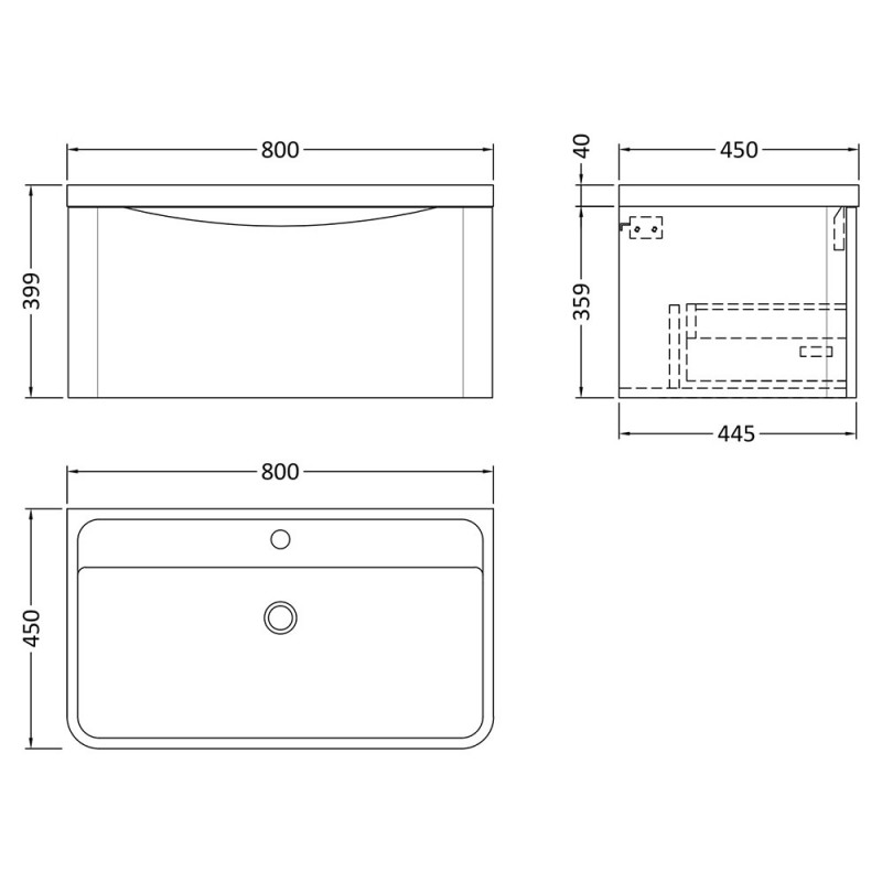 Lunar 800mm Wall Hung Drawer Vanity Units