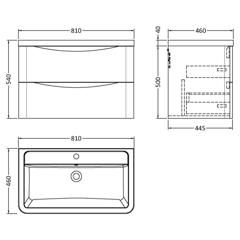 Lunar 800mm Wall Hung Double Drawer Vanity Units