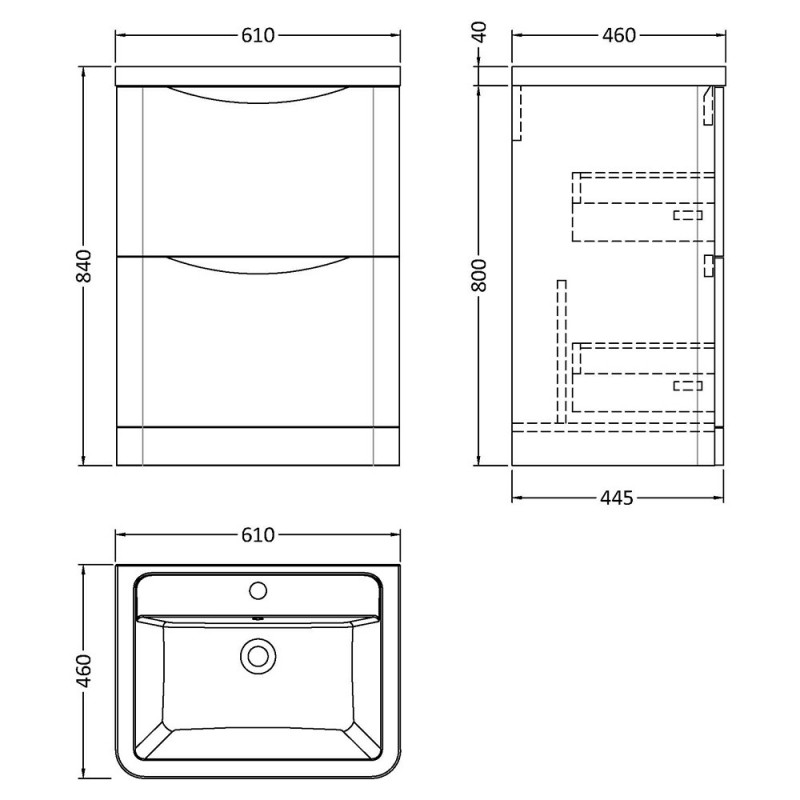 Lunar 600mm Freestanding Drawer Vanity Units