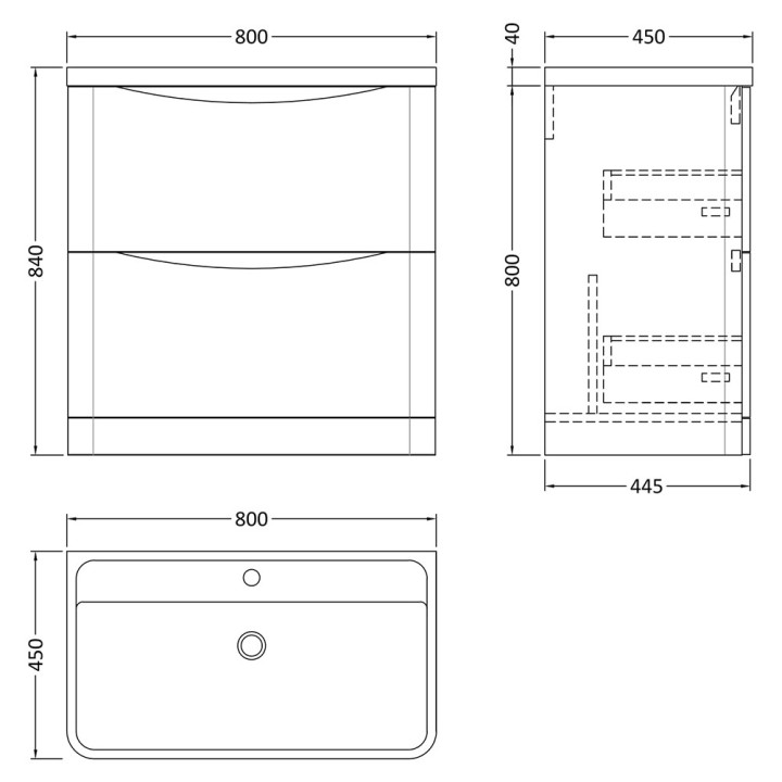Lunar 800mm Freestanding Drawer Vanity Units