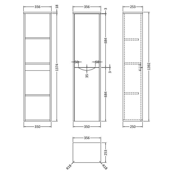 Lunar 356mm x 1200mm Bathroom Cupboard Units