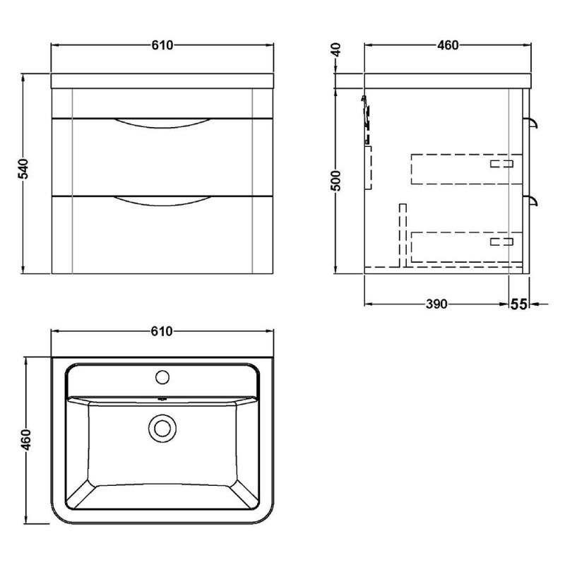 Parade 600mm Wall Hung Double Drawer Vanity Units