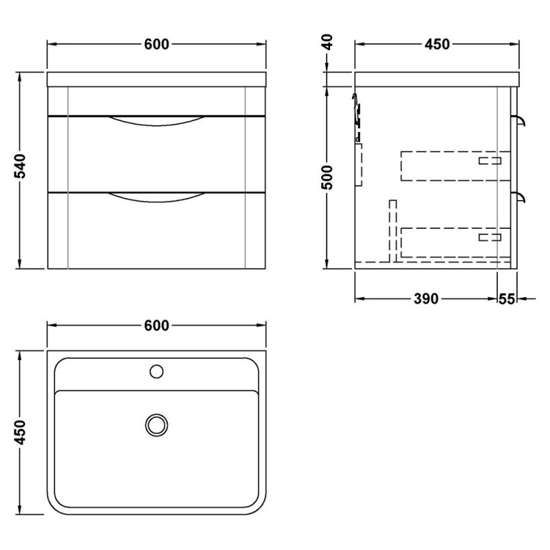 Parade 600mm Wall Hung Double Drawer Vanity Units