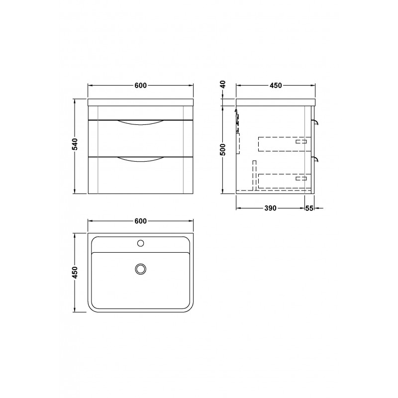 Parade 600mm Wall Hung Double Drawer Vanity Units