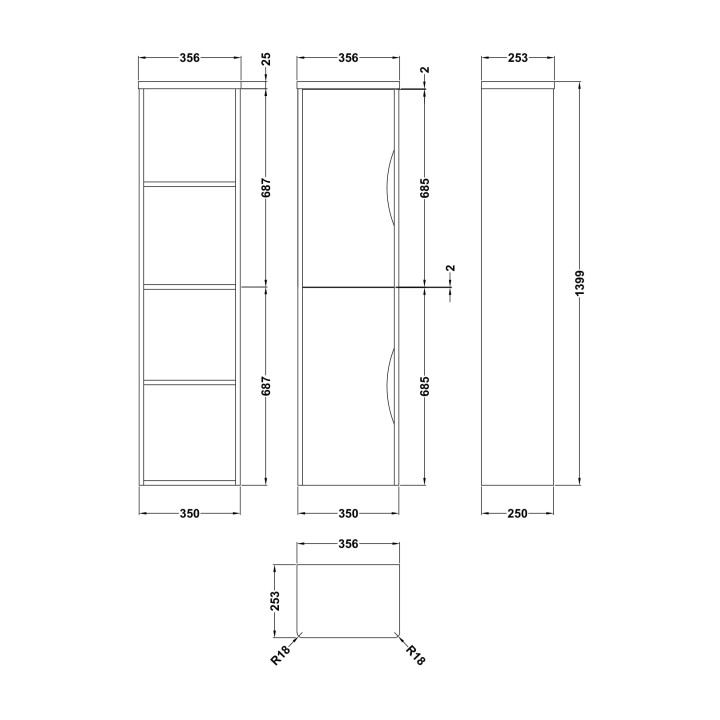 Parade 356mm x 1399mm Bathroom Cupboard Units