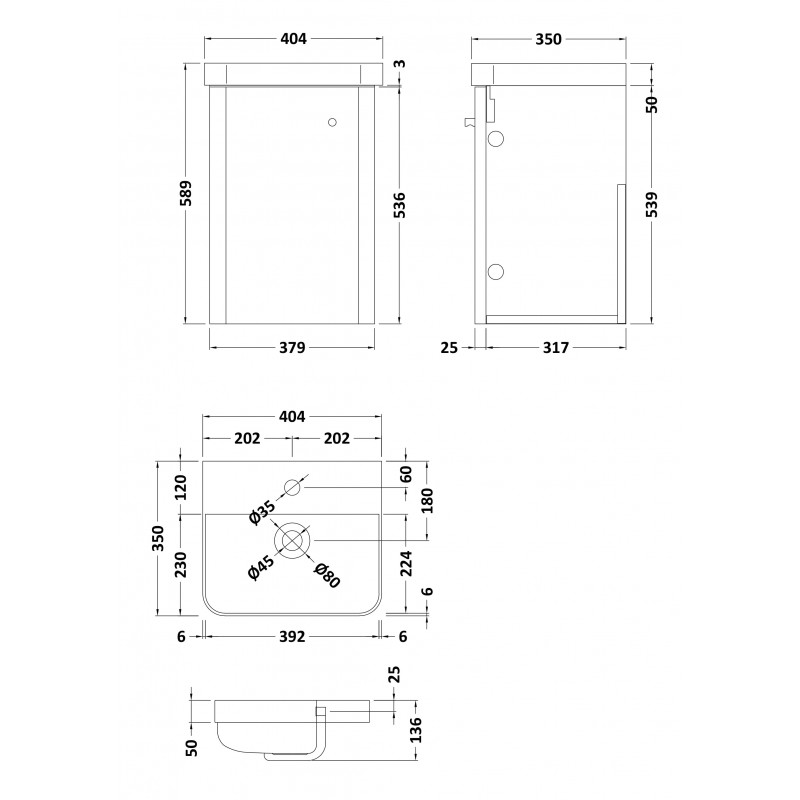 Core 400mm Wall Hung Cupboard Vanity Units