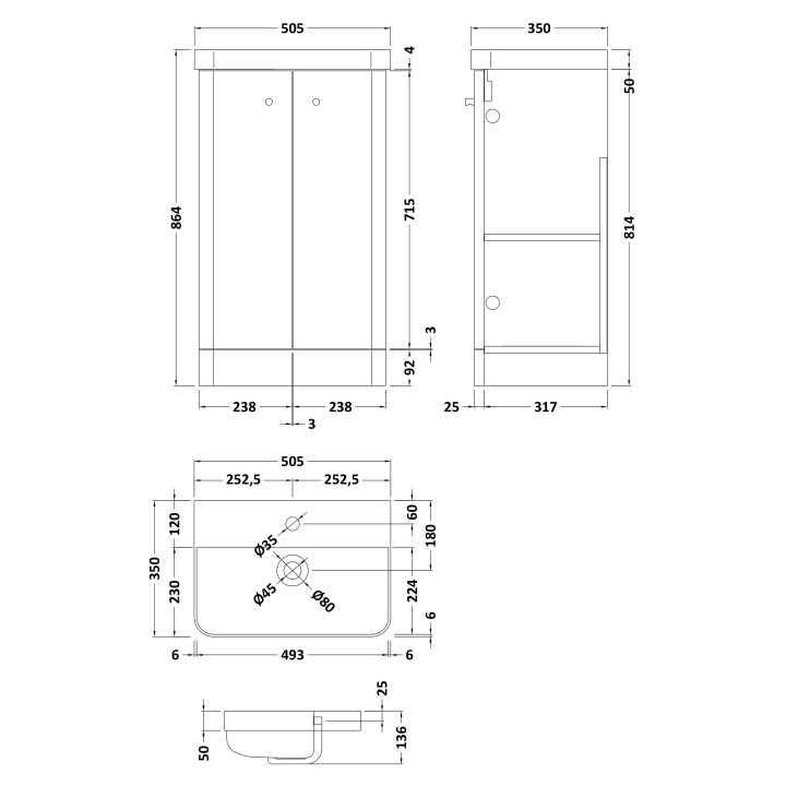 Core 500mm Freestanding Cupboard Vanity Units