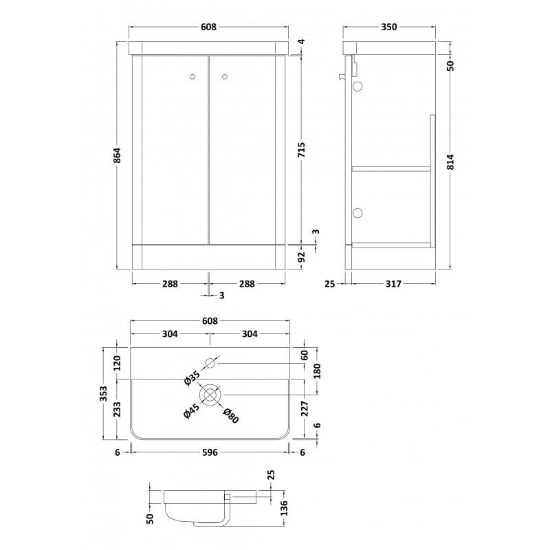 Core 600mm Freestanding Cupboard Vanity Units