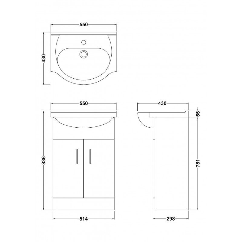 Mayford 550mm Freestanding Cupboard Vanity Units