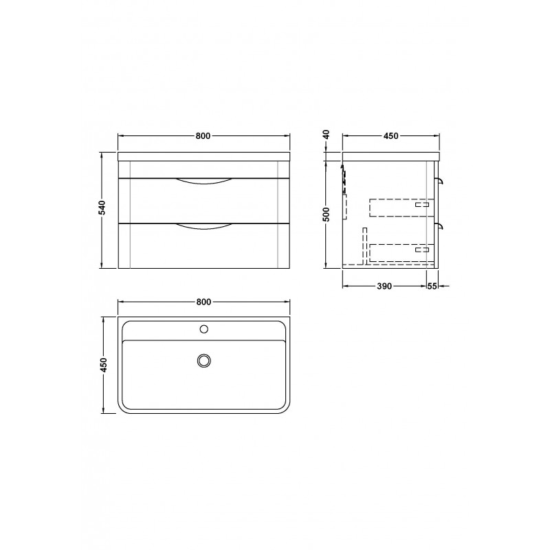 Parade 800mm Wall Hung Double Drawer Vanity Units