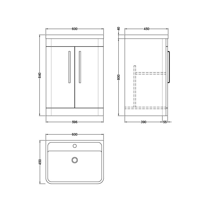 Parade 600mm Freestanding Cupboard Vanity Units