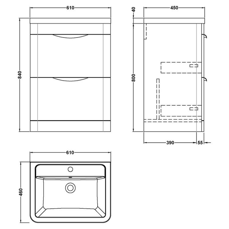 Parade 600mm Freestanding Drawer Vanity Units