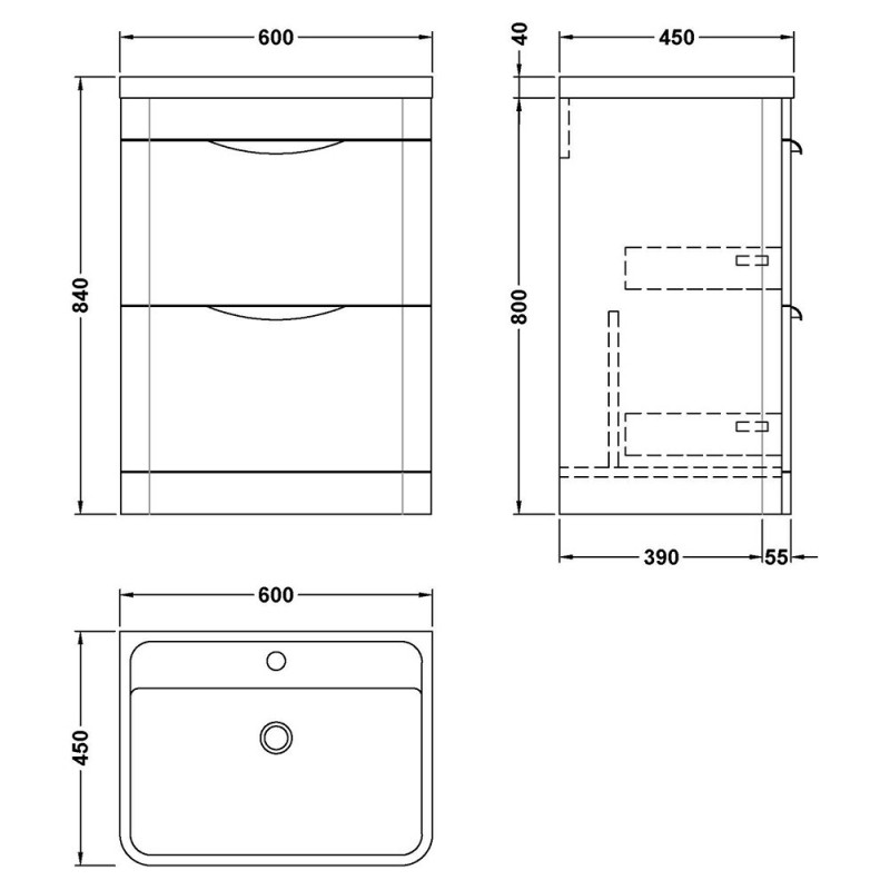 Parade 600mm Freestanding Drawer Vanity Units