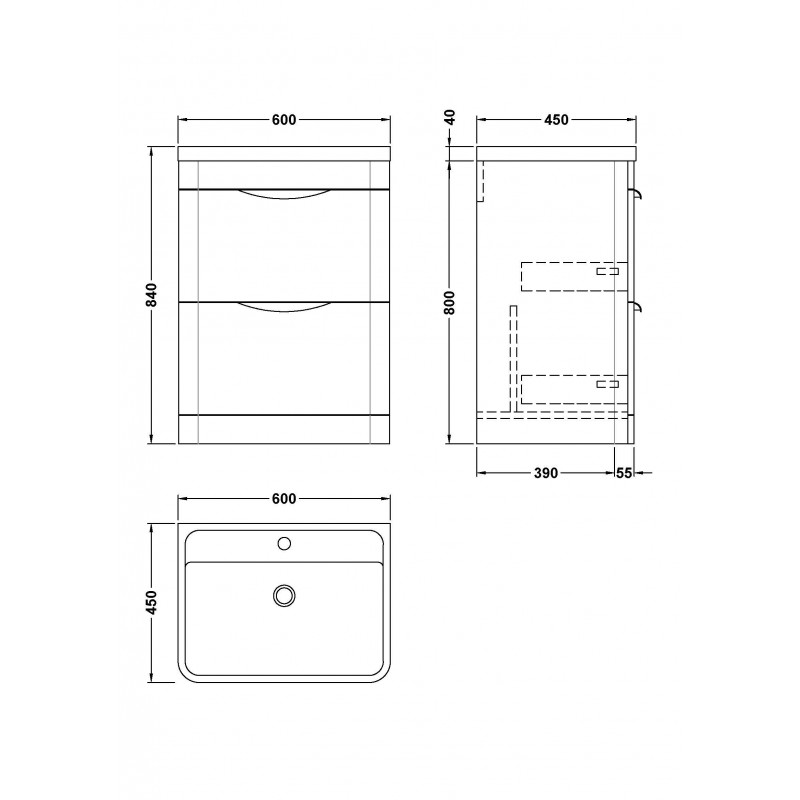 Parade 600mm Freestanding Drawer Vanity Units