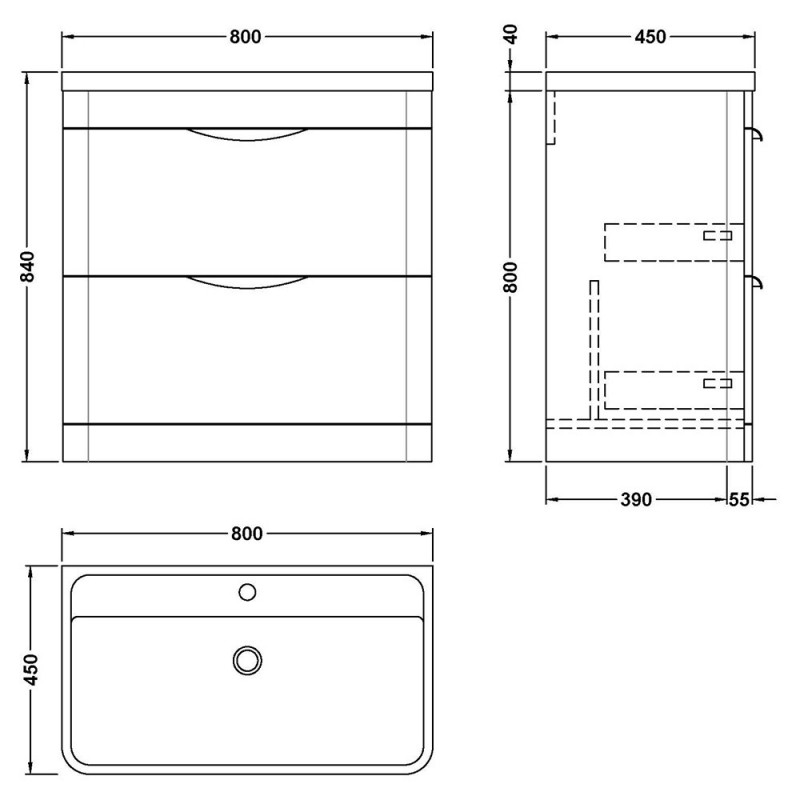 Parade 800mm Freestanding Drawer Vanity Units