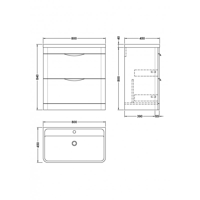 Parade 800mm Freestanding Drawer Vanity Units