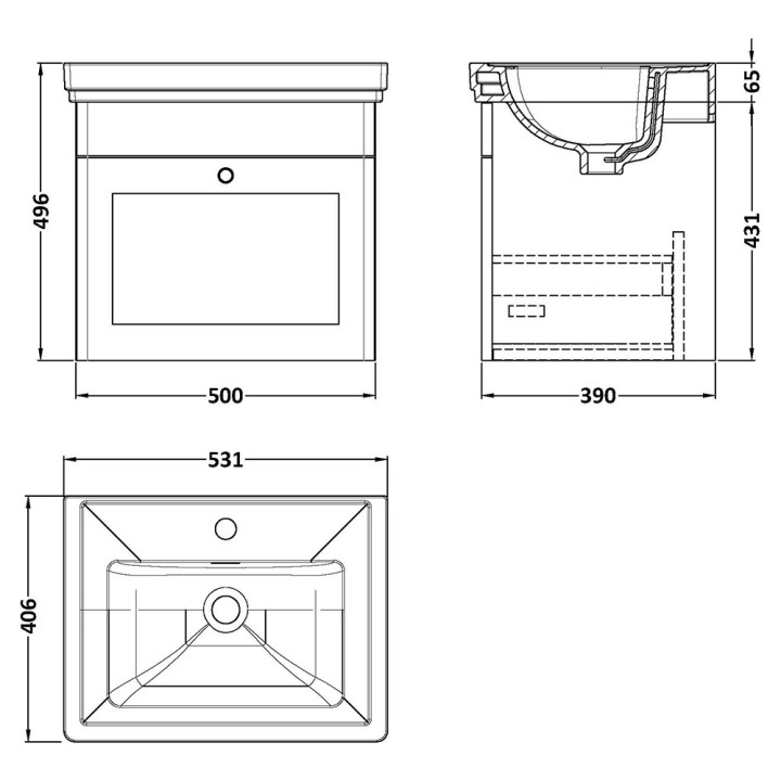 Classique 500mm Wall Hung Traditional Drawer Vanity Units