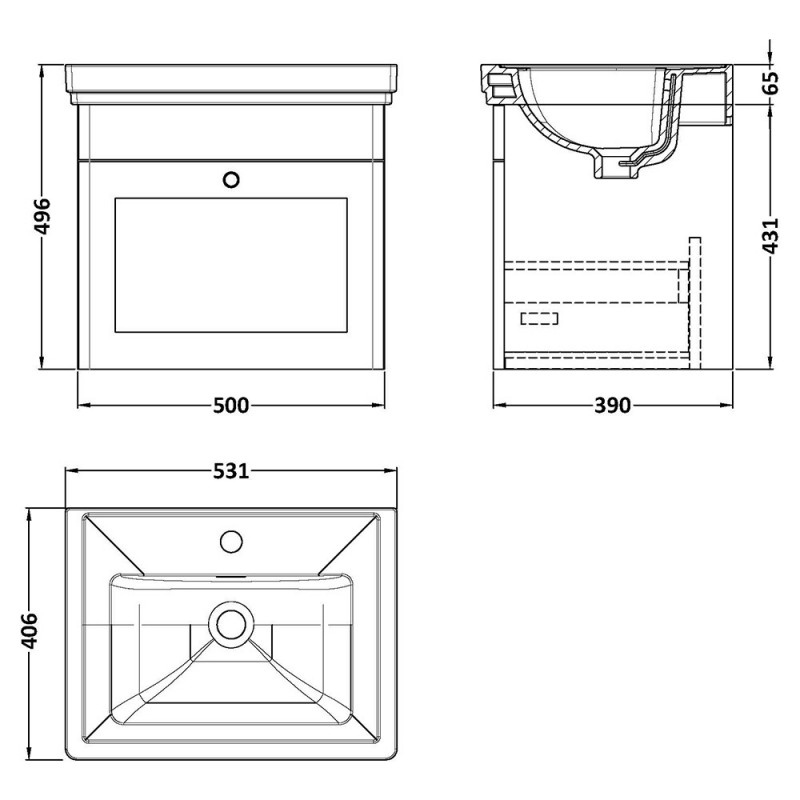 Classique 500mm Wall Hung Traditional Drawer Vanity Units