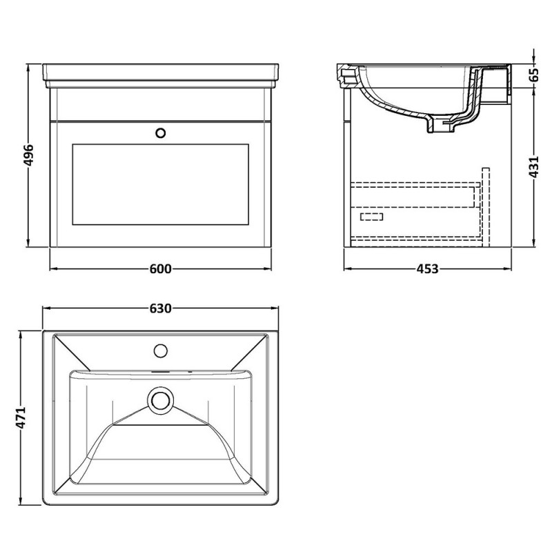 Classique 600mm Wall Hung Traditional Drawer Vanity Units